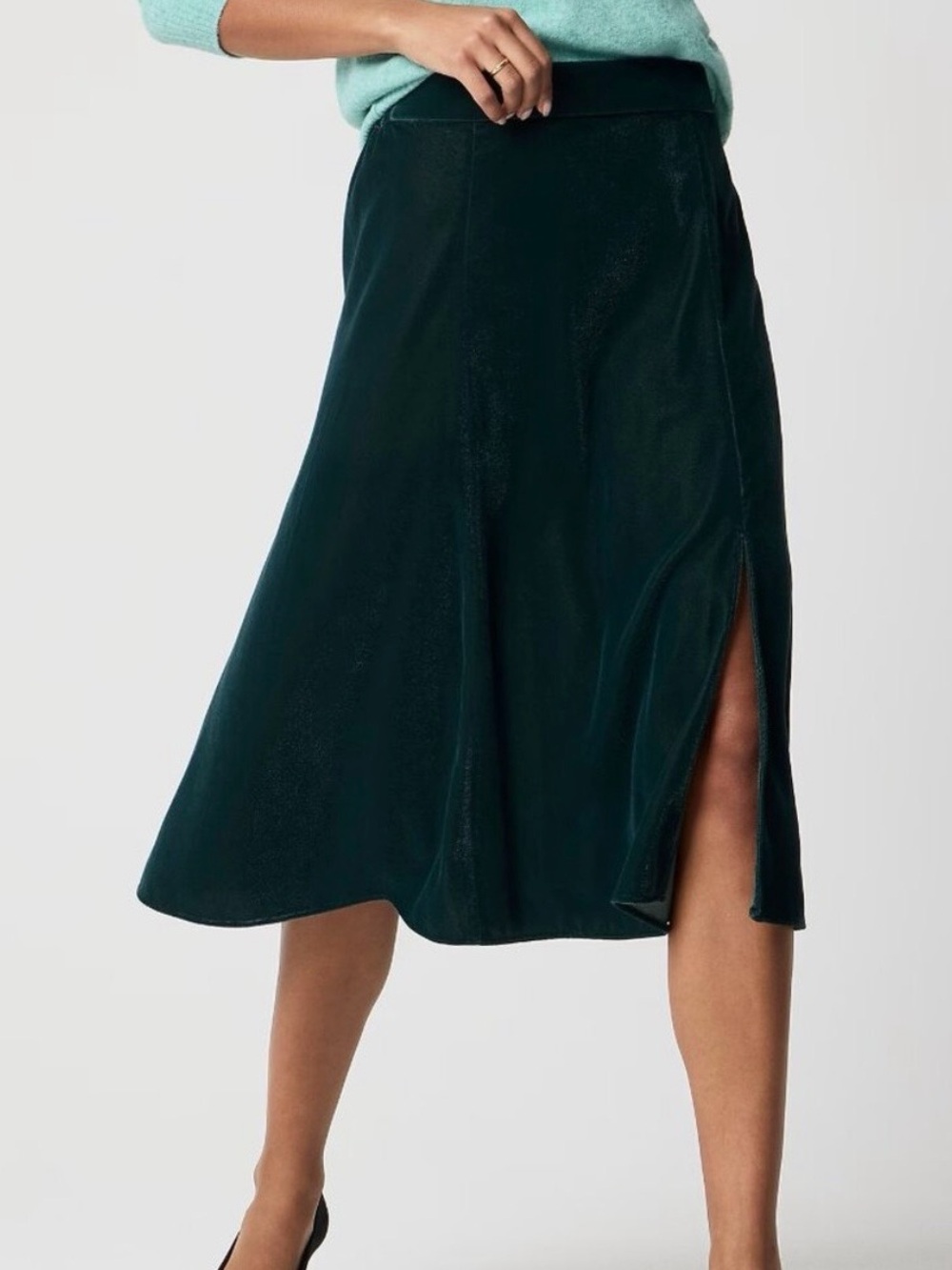 J. Crew Velvet Pull On Midi Skirt Darkest Forest Green Holiday Party Size Large